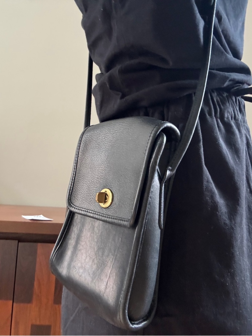 Coach Black Leather Crossbody with Solid Brass Turn-Lock - Picture 3 of 5